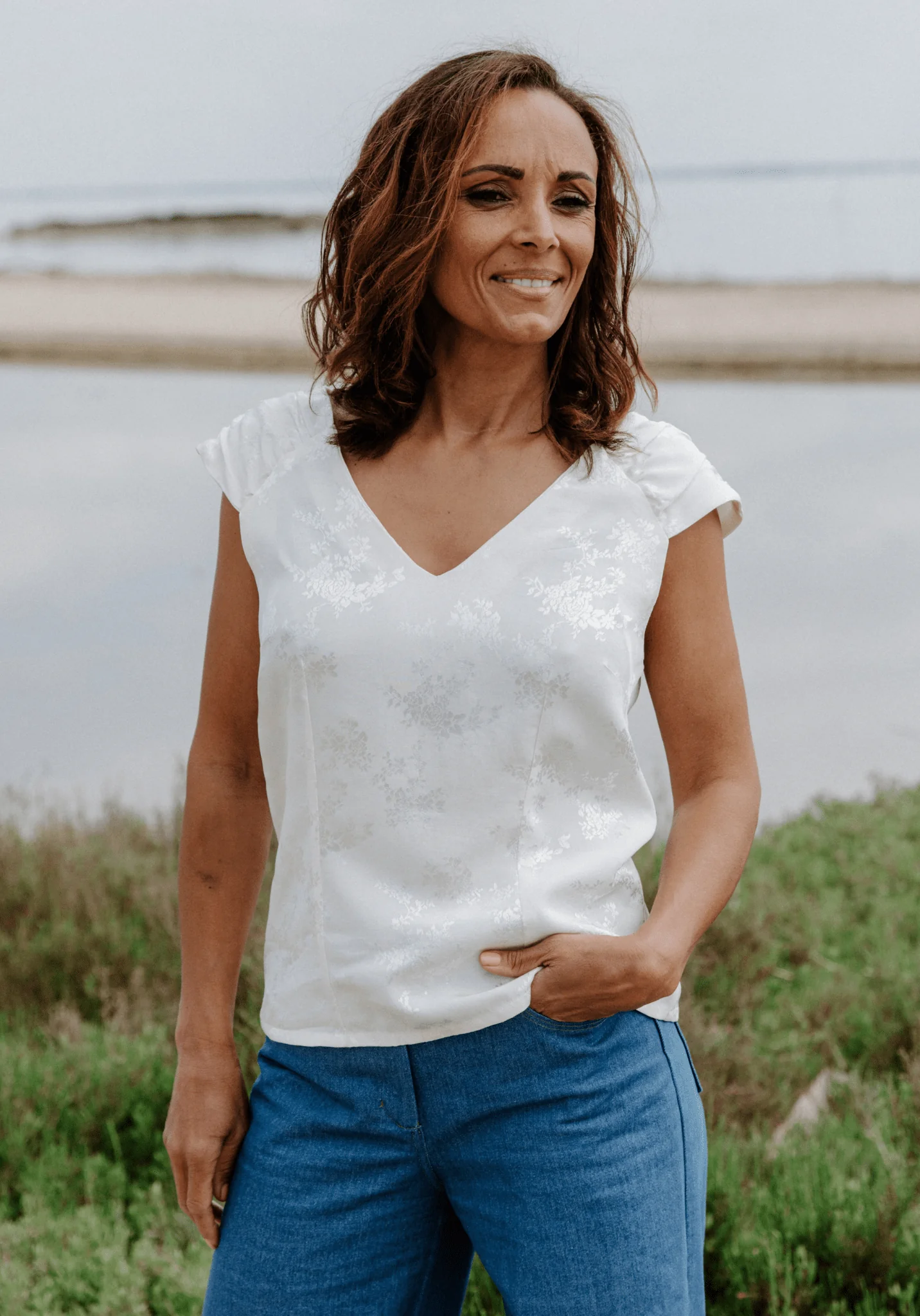 COUPON 90CM - Tissu jacquard de viscose Poésie - Blanc - Image 4
